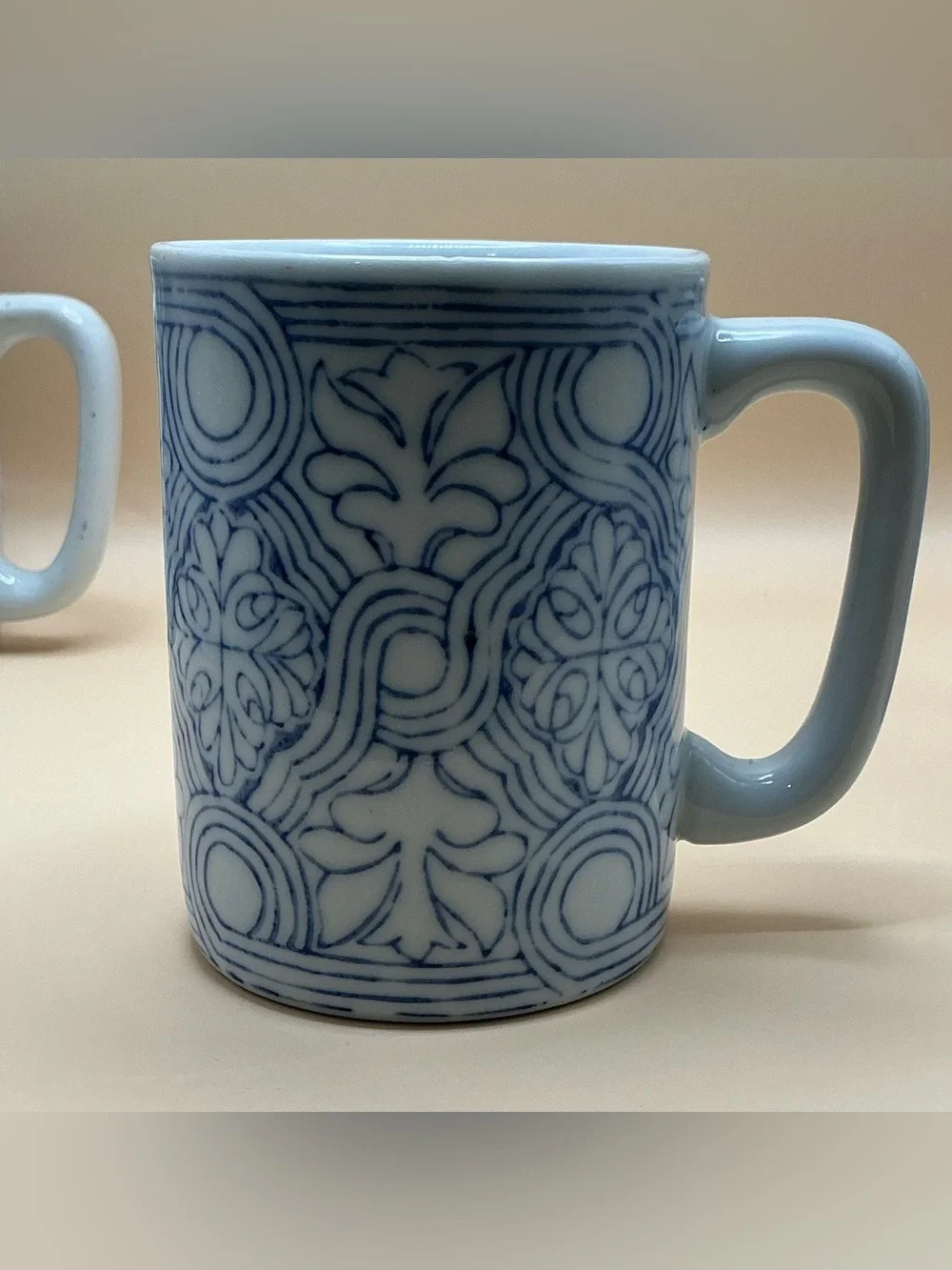 Pier 1 Vintage Blue & White Geometric Mug Set (2)